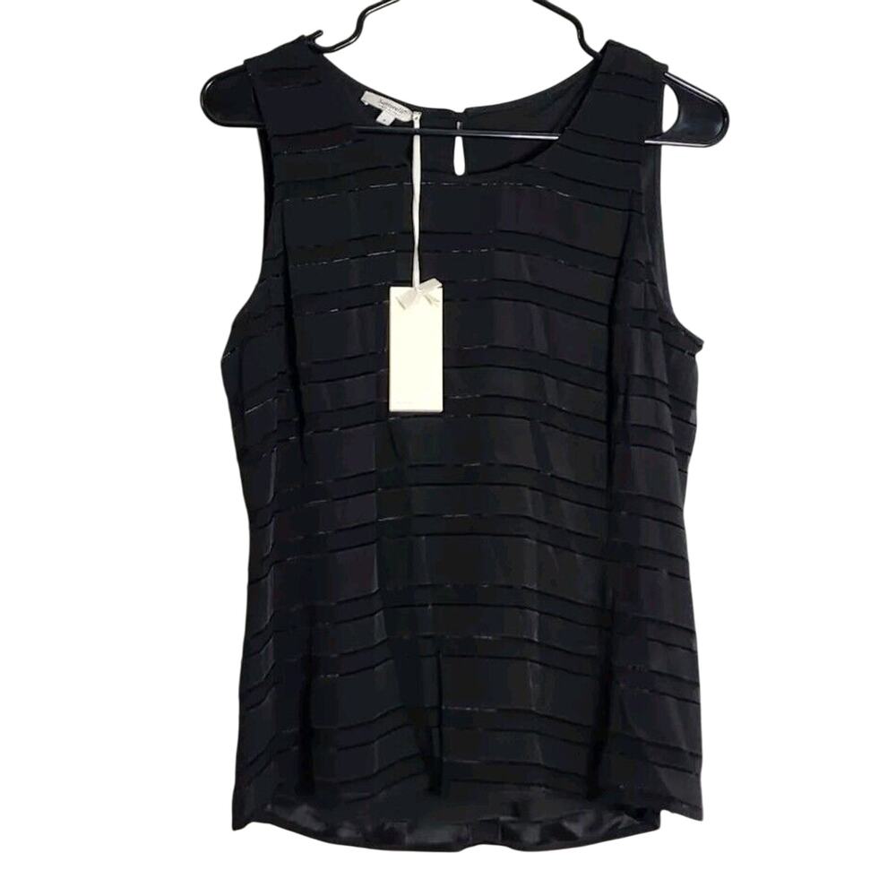 Santorelli‎ Holly Tank Top Blouse Size 4 Black Sleeveless Lined Striped NWT